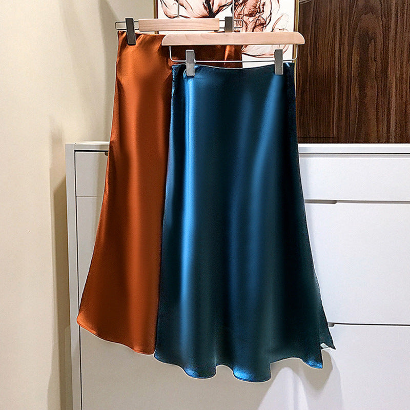 Damen Eleganter Satinrock mit asymmetrischem Schlitz Shop Nory