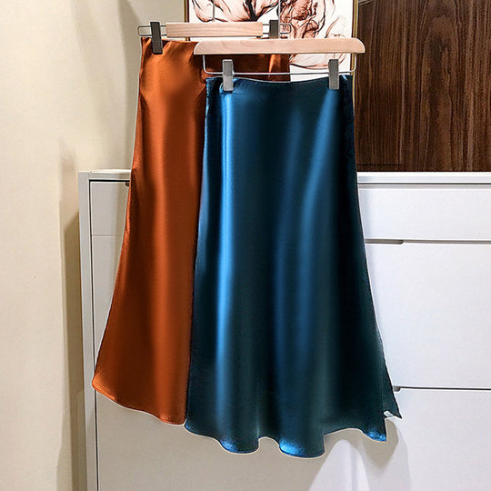 Damen Eleganter Satinrock mit asymmetrischem Schlitz Shop Nory