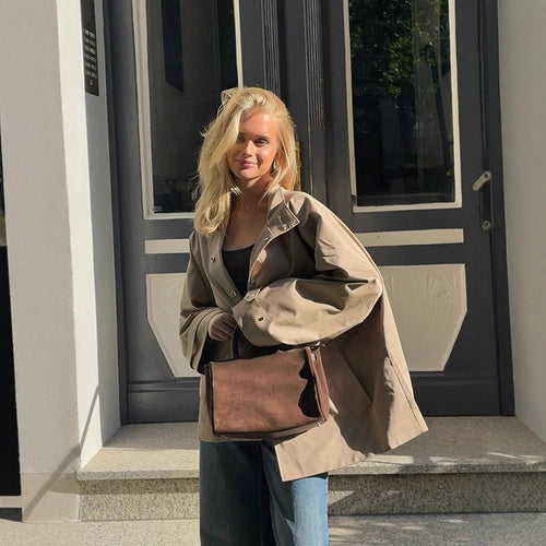 Damen Oversize Kurzmantel im Trench‑Look mit kastiger Silhouette und verdeckter Druckknopfleiste Shop Nory