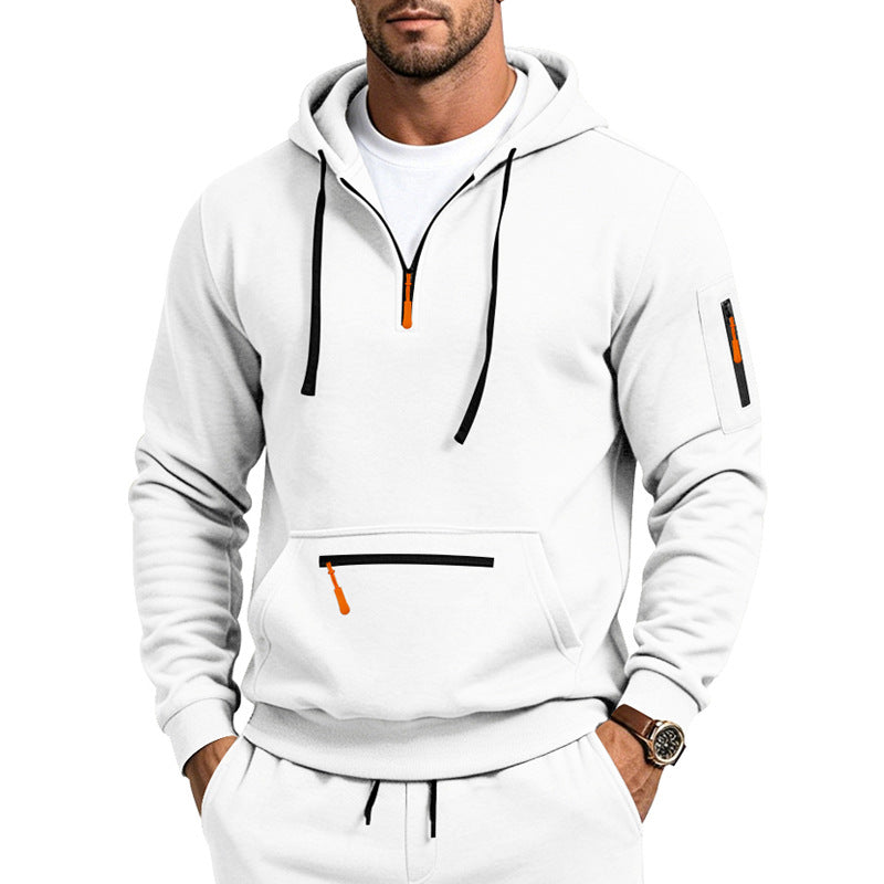 Herren Kapuzensweatshirt mit halbem Reißverschluss und Utility-Ärmeltasche Shop Nory