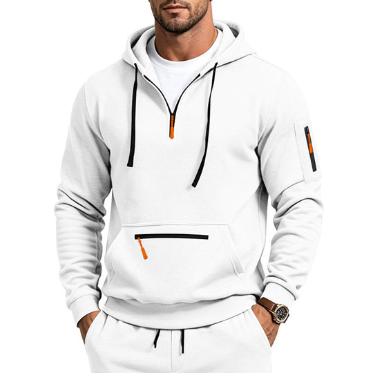 Herren Kapuzensweatshirt mit halbem Reißverschluss und Utility-Ärmeltasche Shop Nory