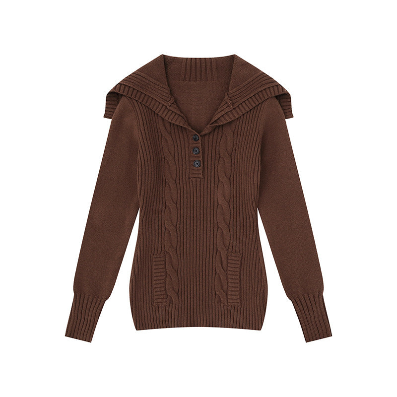 Damen Strickpullover mit Zopfmuster, Schalkragen und Knopfleiste Shop Nory