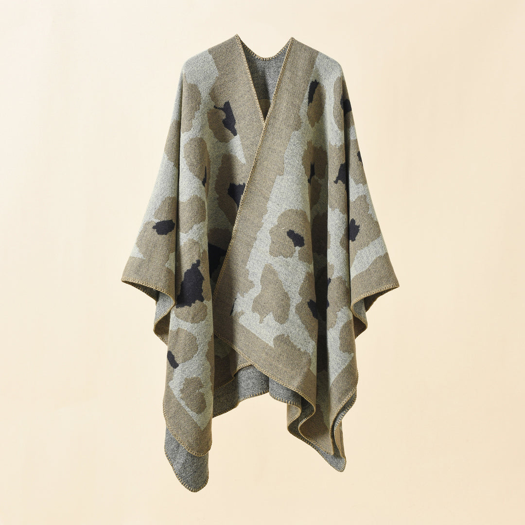 Damen Oversize-Strickruana mit grafischem Jacquard und Zierstich Shop Nory