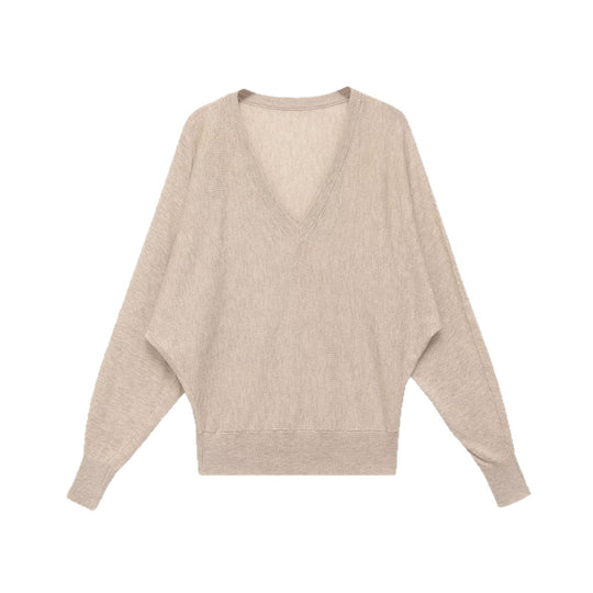 Damen Oversized V-Ausschnitt Feinstrickpullover mit Fledermausärmeln Shop Nory