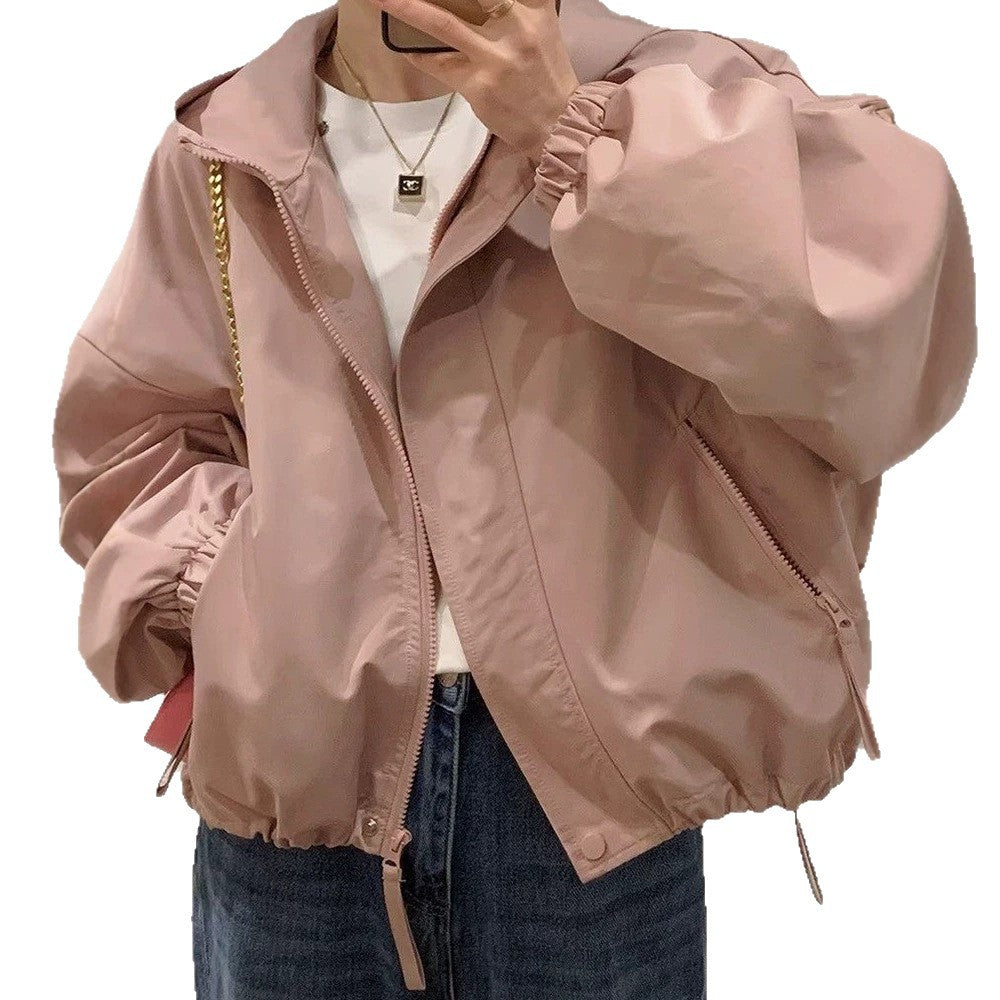 Damen Oversize-Kapuzenjacke im Bomberstil mit Kordelzug, elastischen Bündchen & seitlichen Reißverschlusstaschen Shop Nory