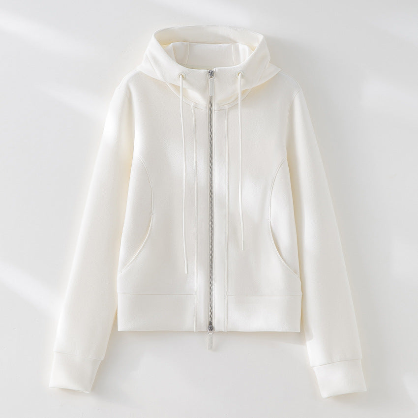 Damen Kurze Kapuzen-Sweatjacke mit Zwei-Wege-Reißverschluss und Kängurutaschen Shop Nory