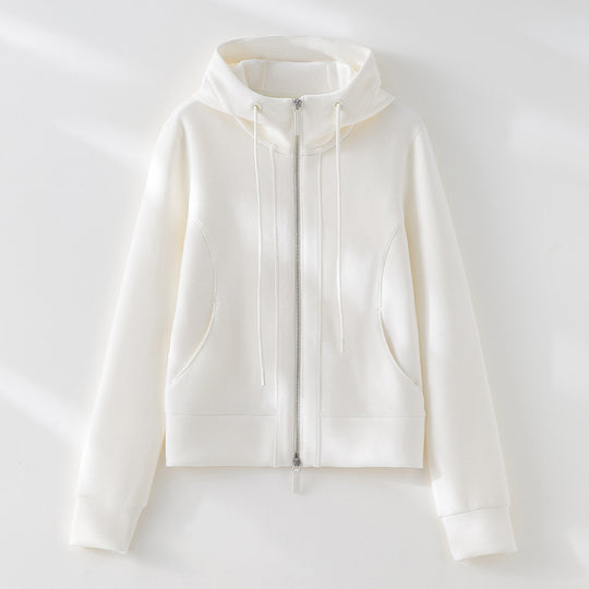 Damen Kurze Kapuzen-Sweatjacke mit Zwei-Wege-Reißverschluss und Kängurutaschen Shop Nory