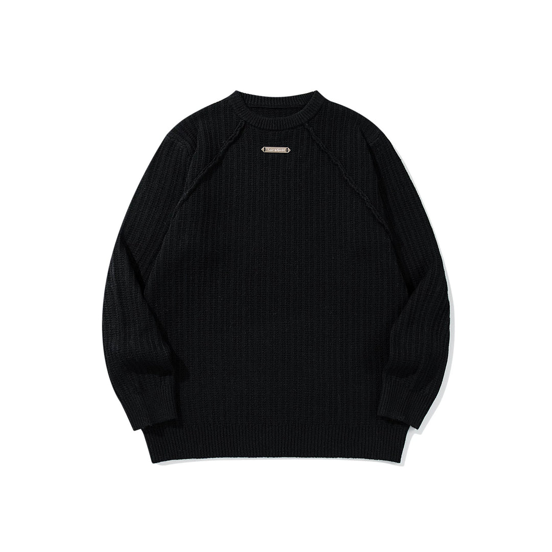 Unisex Strukturierter Waffelstrick-Rundhalspullover mit Raglanärmeln und Metall-Logo Shop Nory
