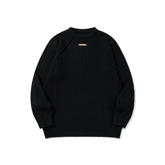 Unisex Strukturierter Waffelstrick-Rundhalspullover mit Raglanärmeln und Metall-Logo Shop Nory
