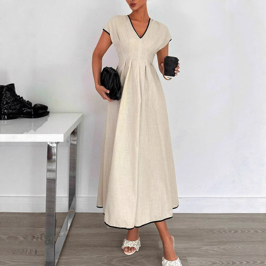 Damen Fließendes Maxikleid mit V-Ausschnitt und schwingendem Rock Shopnory