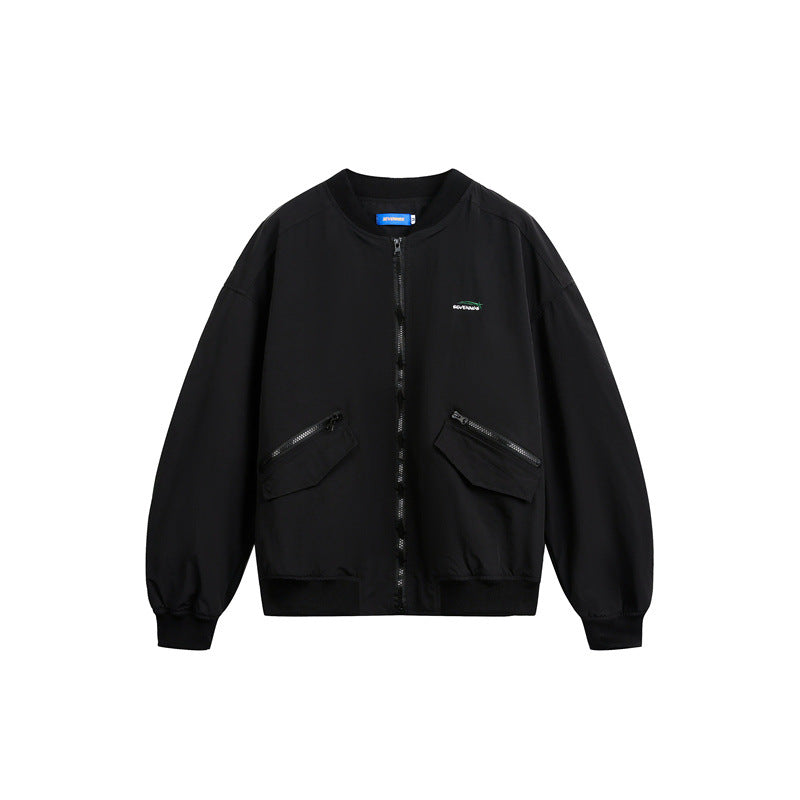 Unisex Kurz geschnittene leichte Nylon‑Bomberjacke mit Utility‑Taschen und geripptem Saum Shop Nory