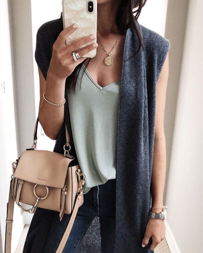 Damen Elegante Langstrickweste im lässigen Stil Shopnory