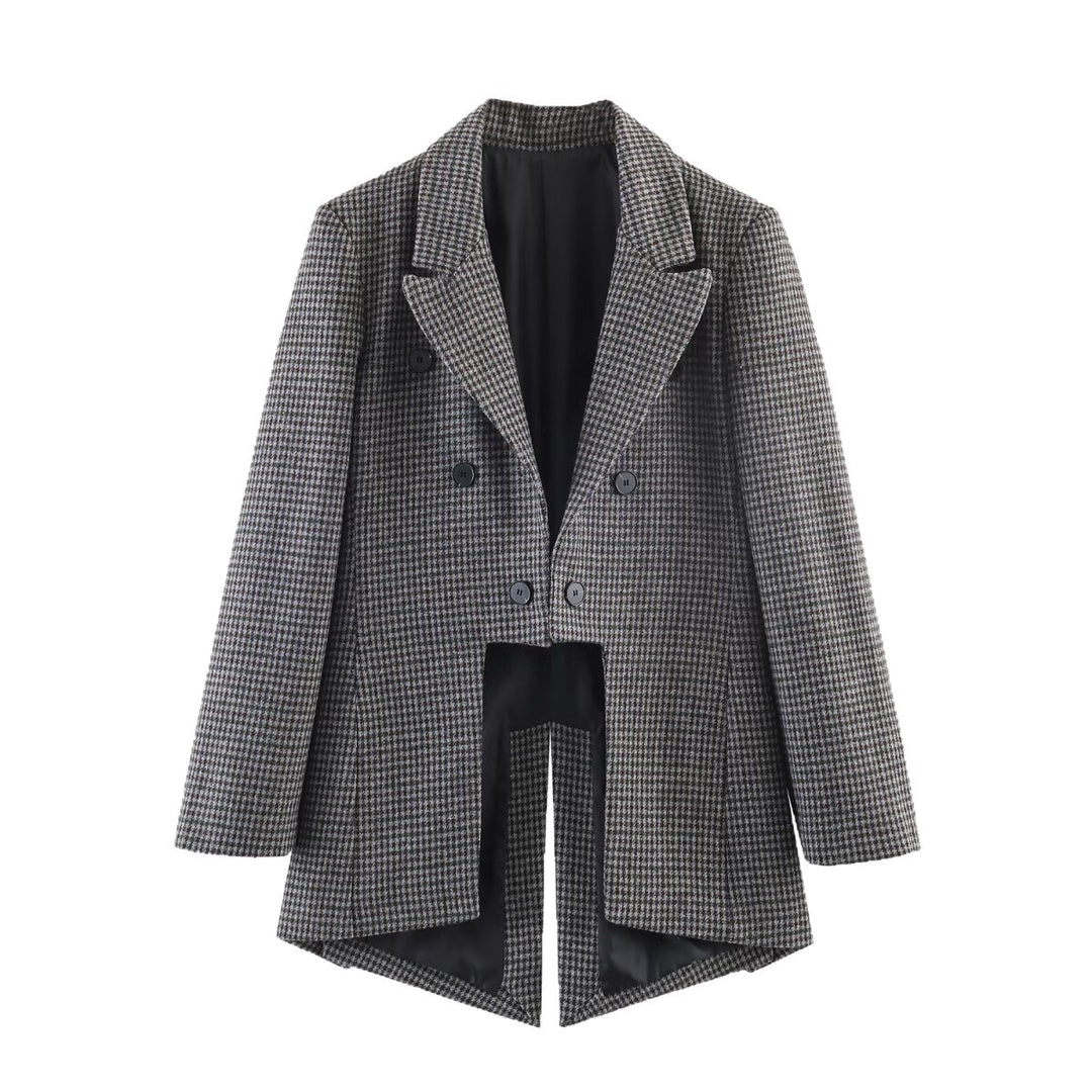 Damen Zweireihiger Hahnentritt-Longblazer mit Schwalbenschwanz-Saum Shop Nory