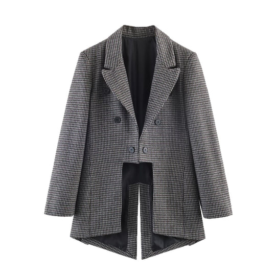 Damen Zweireihiger Hahnentritt-Longblazer mit Schwalbenschwanz-Saum Shop Nory