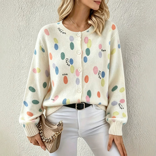 Damen Leichter Jacquard‑Strickcardigan mit Leo‑Print, Rundhalsausschnitt und Knopfleiste Shop Nory