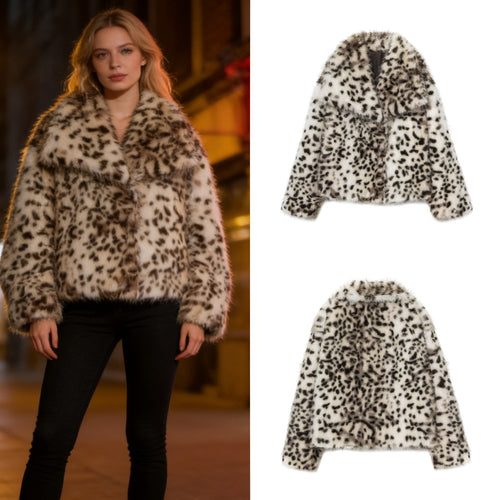 Damen Kurzjacke aus Kunstfell mit Leopard-Print und voluminösem Schalkragen Shop Nory