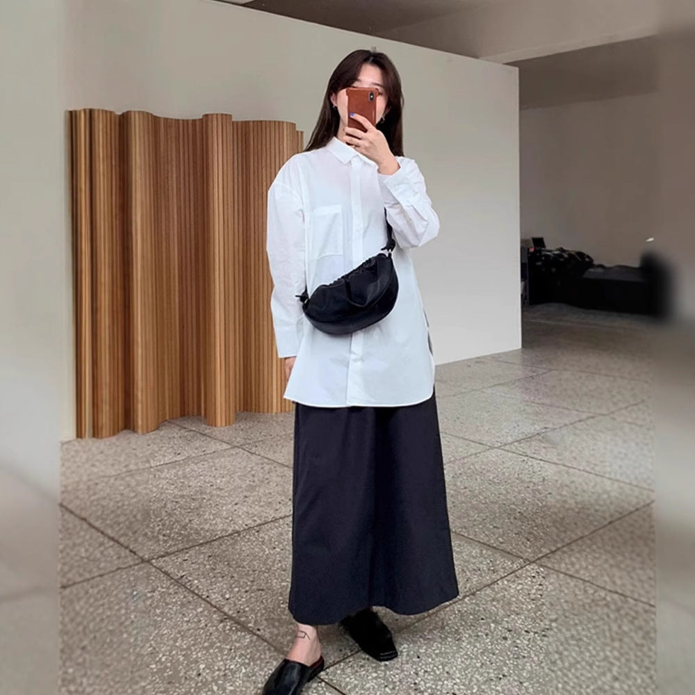 Damen Oversize-Lagenbluse mit verlängertem Rückenteil, Seitenschlitzen und kastiger Passform Shop Nory