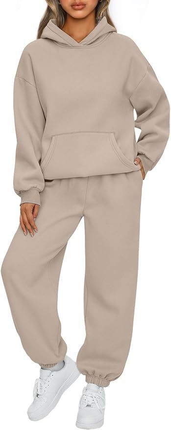 Damen nan luxuriöses Oversize-Loungewear-Set Kapuzenpullover mit Kängurutasche und weit geschnittene Jogginghose mit elastischen Knöchelabschlüssen Shop Nory