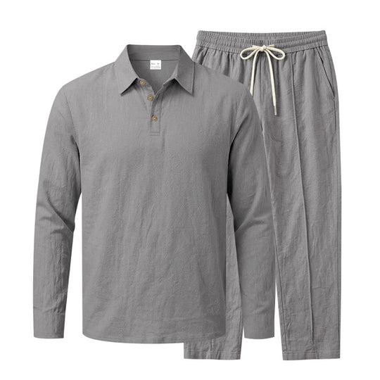 Herren Langarm-Henley-Lounge-Set aus leichter Baumwollmischung mit Kordelzug Shop Nory
