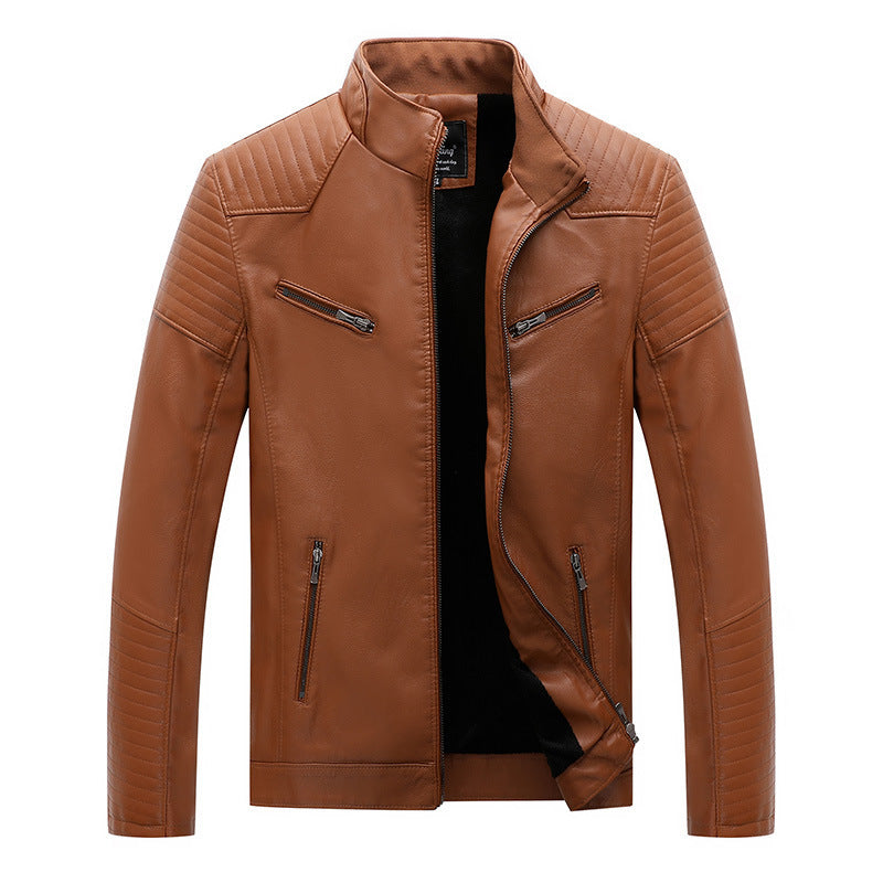 Herren schlanker Kunstleder-Moto-Blouson mit gesteppten Schulter- und Ärmelpaneelen Shop Nory