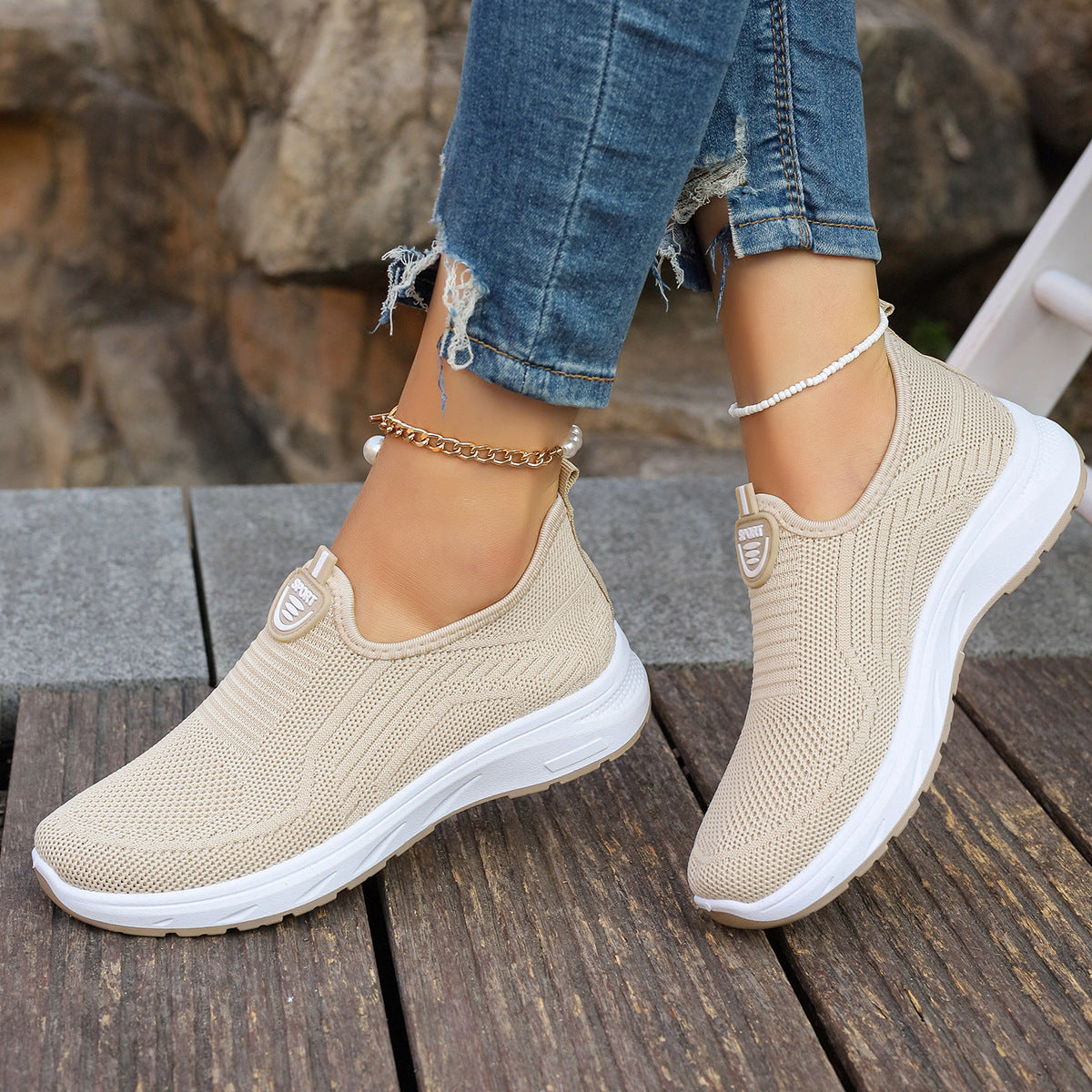 Damen Atmungsaktive Slip-On Freizeitschuhe mit dämpfender Sohle