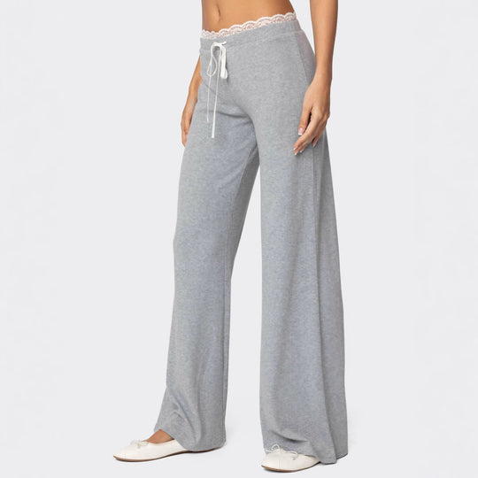 Damen weite Loungehose mit Spitzenbund und Kordelzug Shop Nory