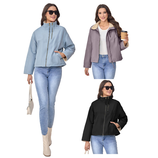 Damen Leichte gefütterte Übergangsjacke mit Stehkragen und Teddyfutter Shop Nory