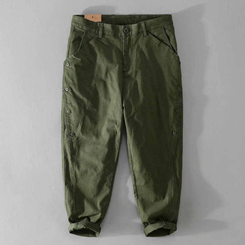Herren lässige konische Hose mit seitlicher Knopfleiste und Umschlag Shop Nory