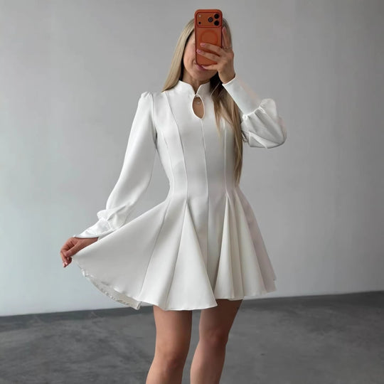 Damen A-Linien Minikleid mit Stehkragen, Schlitzdetail und Ballonärmeln Shop Nory