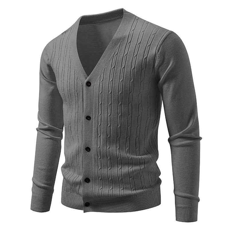 Herren Feinstrick-Cardigan mit V-Ausschnitt und vertikalem Zopfmuster Shop Nory
