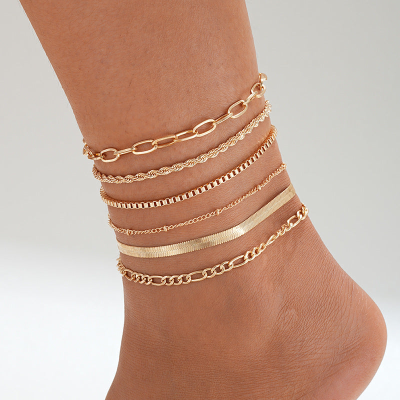 Damen Fußkettchen Set mit eleganten und filigranen Glieder-Motiven Shop Nory