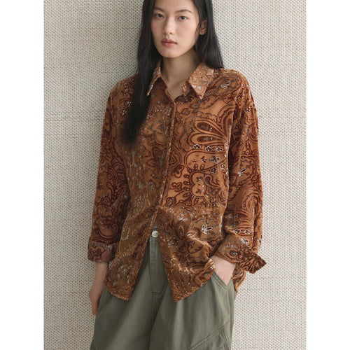 Damen Bestickte Samtbluse mit Paisley‑Muster und Pailletten Shop Nory