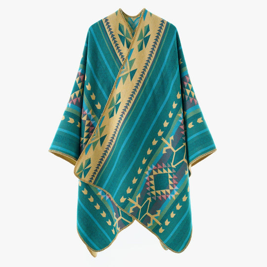 Damen Oversize Jacquard‑Wickelponcho mit geometrischem Aztekenmuster Shop Nory