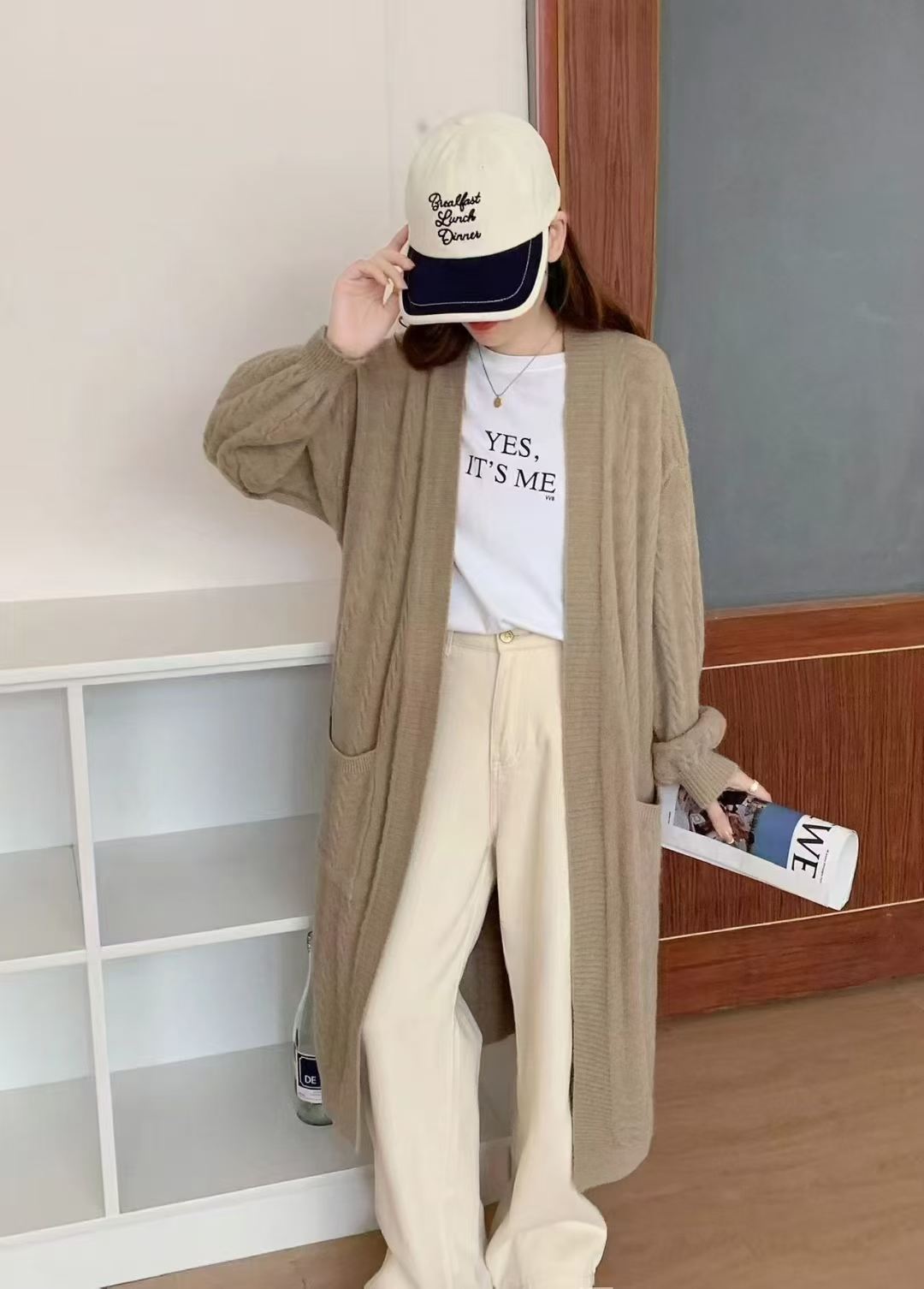 Damen Gemütlicher Strickcardigan mit Kapuze und Taschen Shop Nory