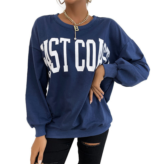 Damen Oversize-Sweatshirt mit College-Print, Rundhalsausschnitt und gerippten Bündchen Shop Nory