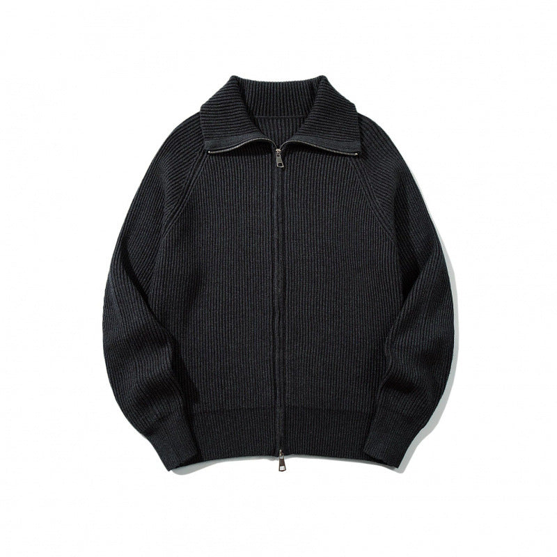 Unisex Grobgerippte Zip-Strickjacke mit Stehkragen, Raglanärmeln und Zwei-Wege-Reißverschluss Shop Nory