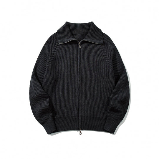 Unisex Grobgerippte Zip-Strickjacke mit Stehkragen, Raglanärmeln und Zwei-Wege-Reißverschluss Shop Nory