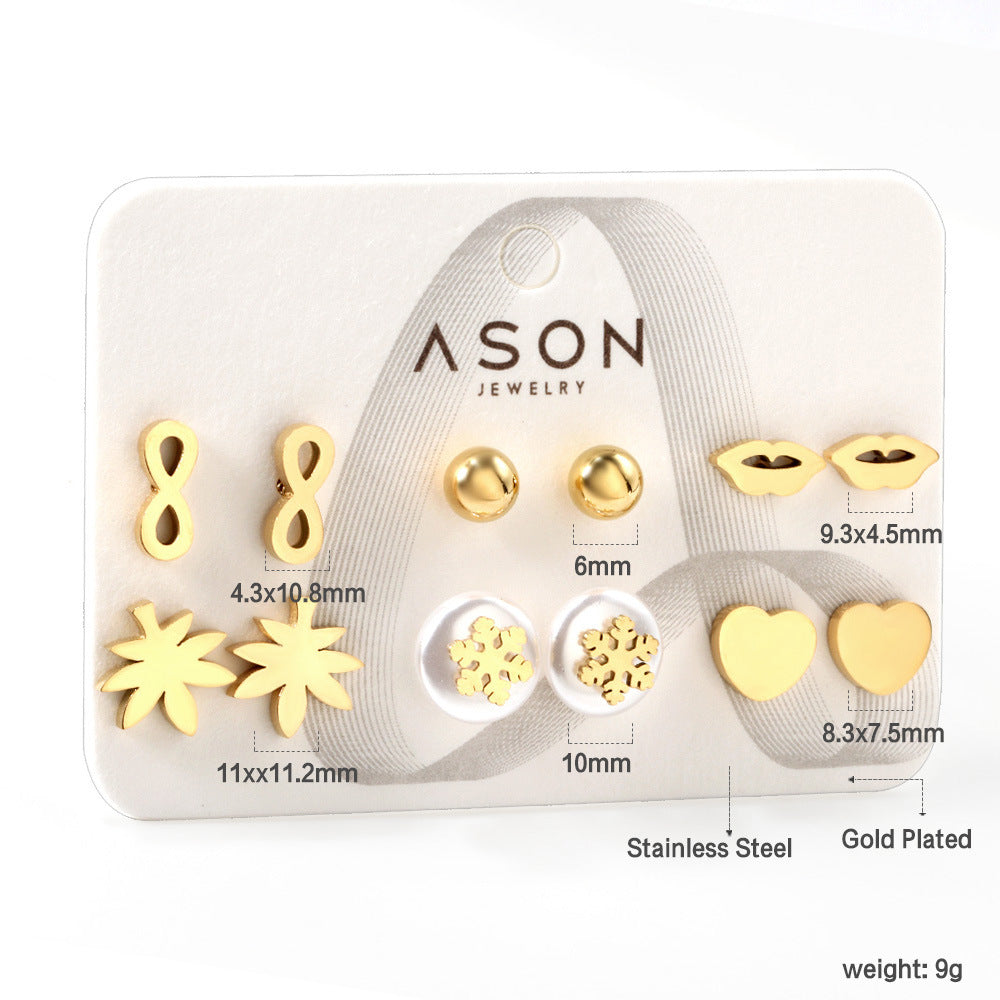 Damen Ohrstecker Set aus goldplattiertem Edelstahl mit verschiedenen Designs Shop Nory