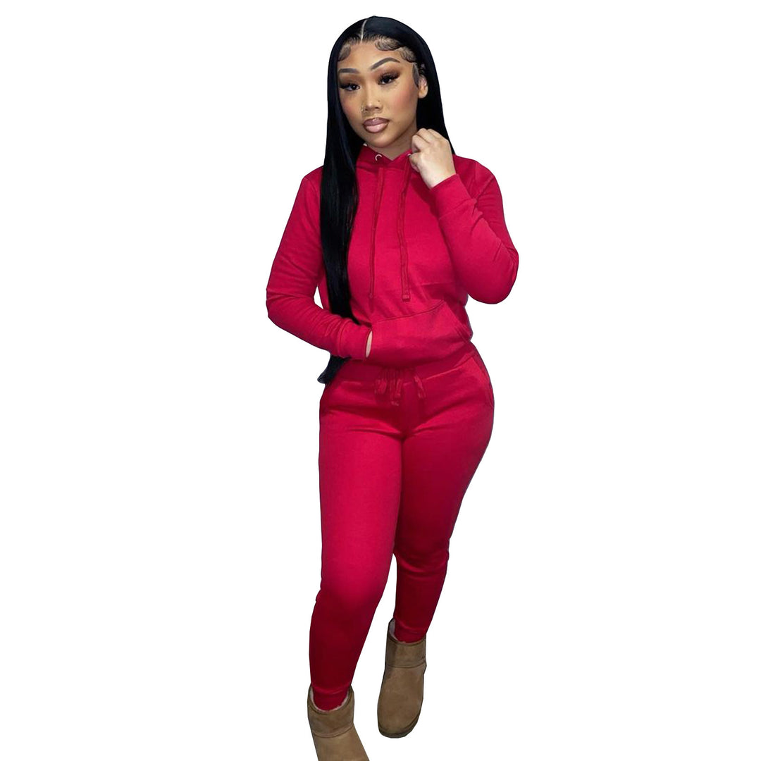 Damen nan Kapuzen-Lounge-Set mit Kängurutasche taillierter Jogginghose und Bündchen Shop Nory