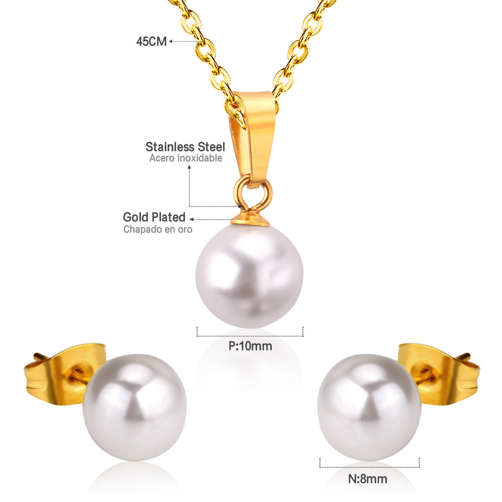 Damen Schmuckset mit Edelstahlkette und Perlenanhänger Shop Nory