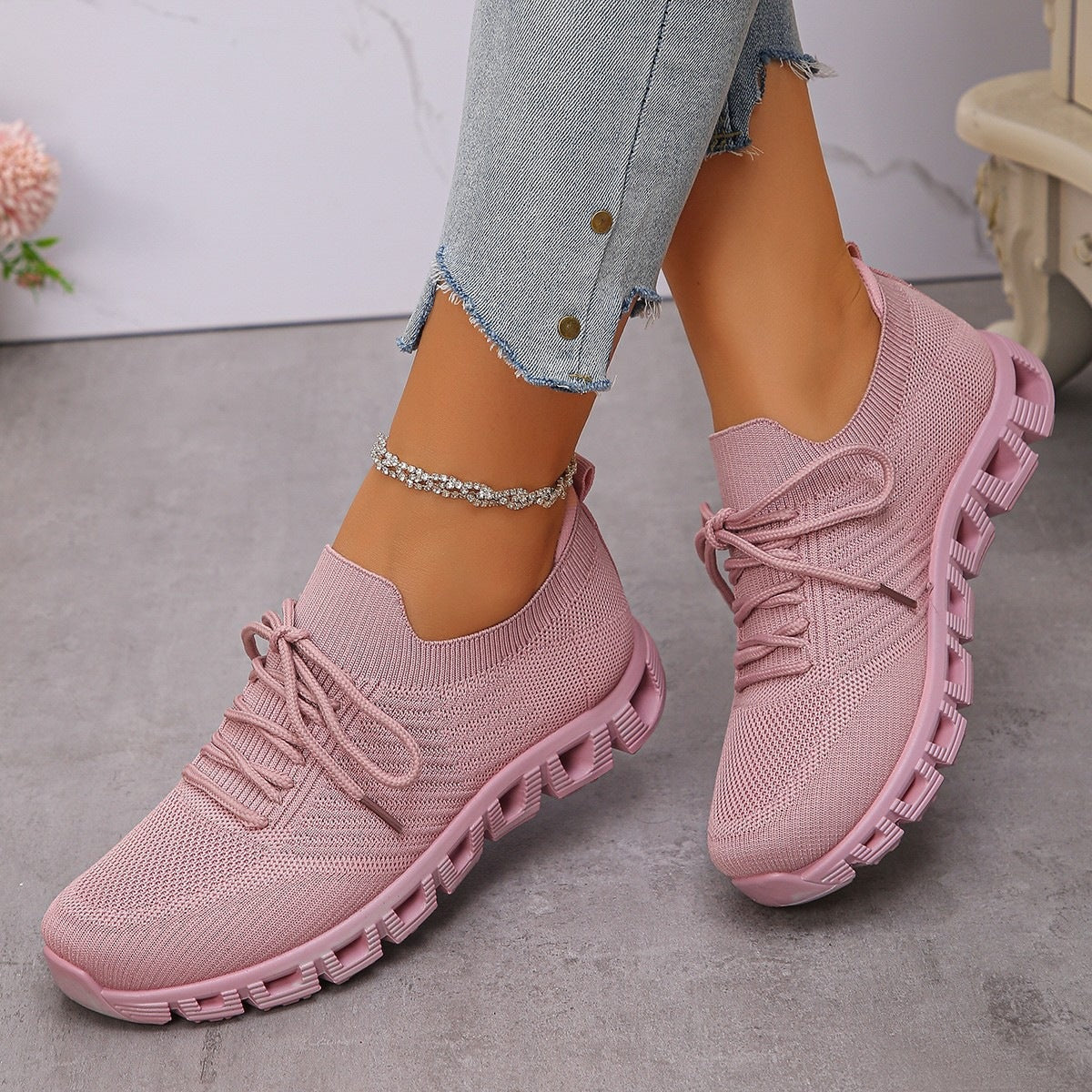 Damen Ultraleichte Sport-Sneaker mit atmungsaktiver Strickoberfläche