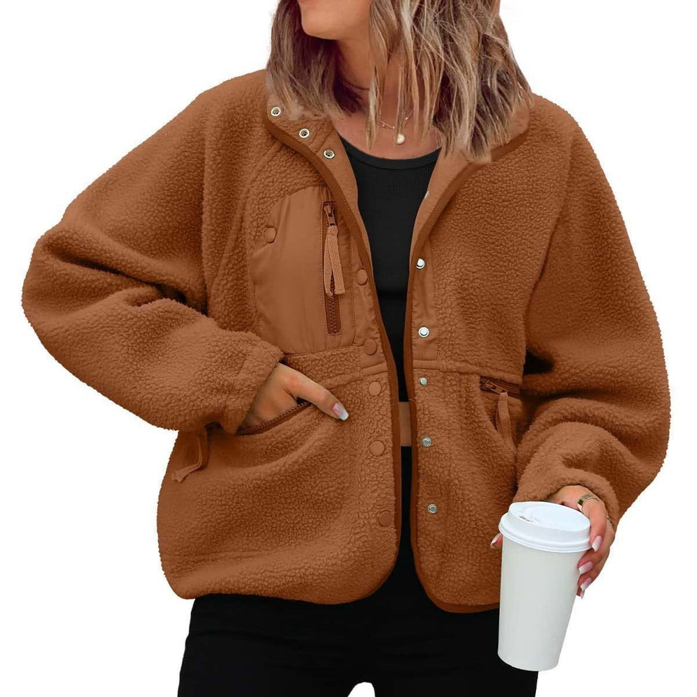 Damen kuschelige Fleecejacke mit praktischen Taschen