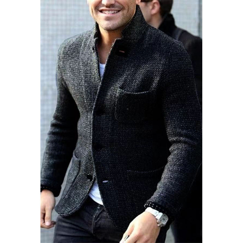 Herren Strickblazer mit Stehkragen und aufgesetzten Taschen Shop Nory