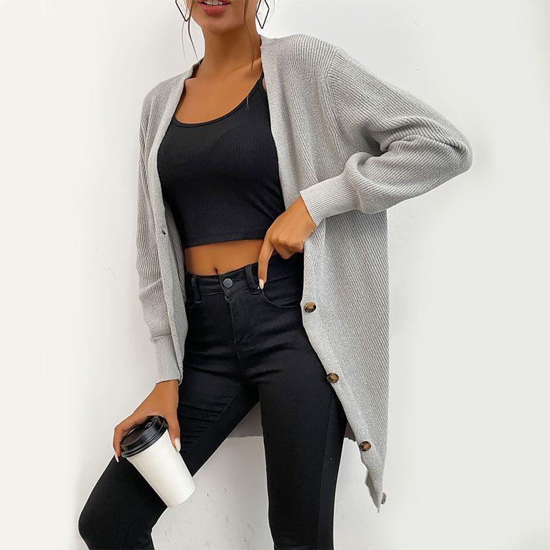 Damen Oversize Longcardigan aus weichem Feinstrick mit tiefem V‑Ausschnitt und Knopfleiste Shop Nory