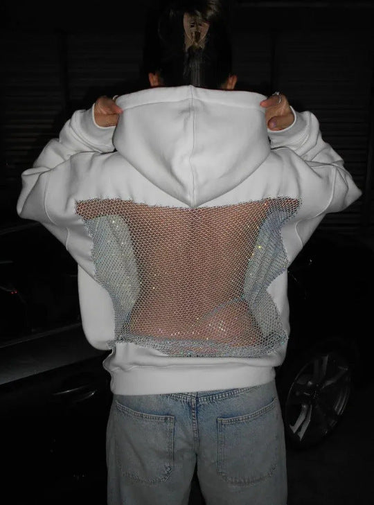 Damen Hoodie mit glitzerndem Mesh-Rückenapplikation Shop Nory