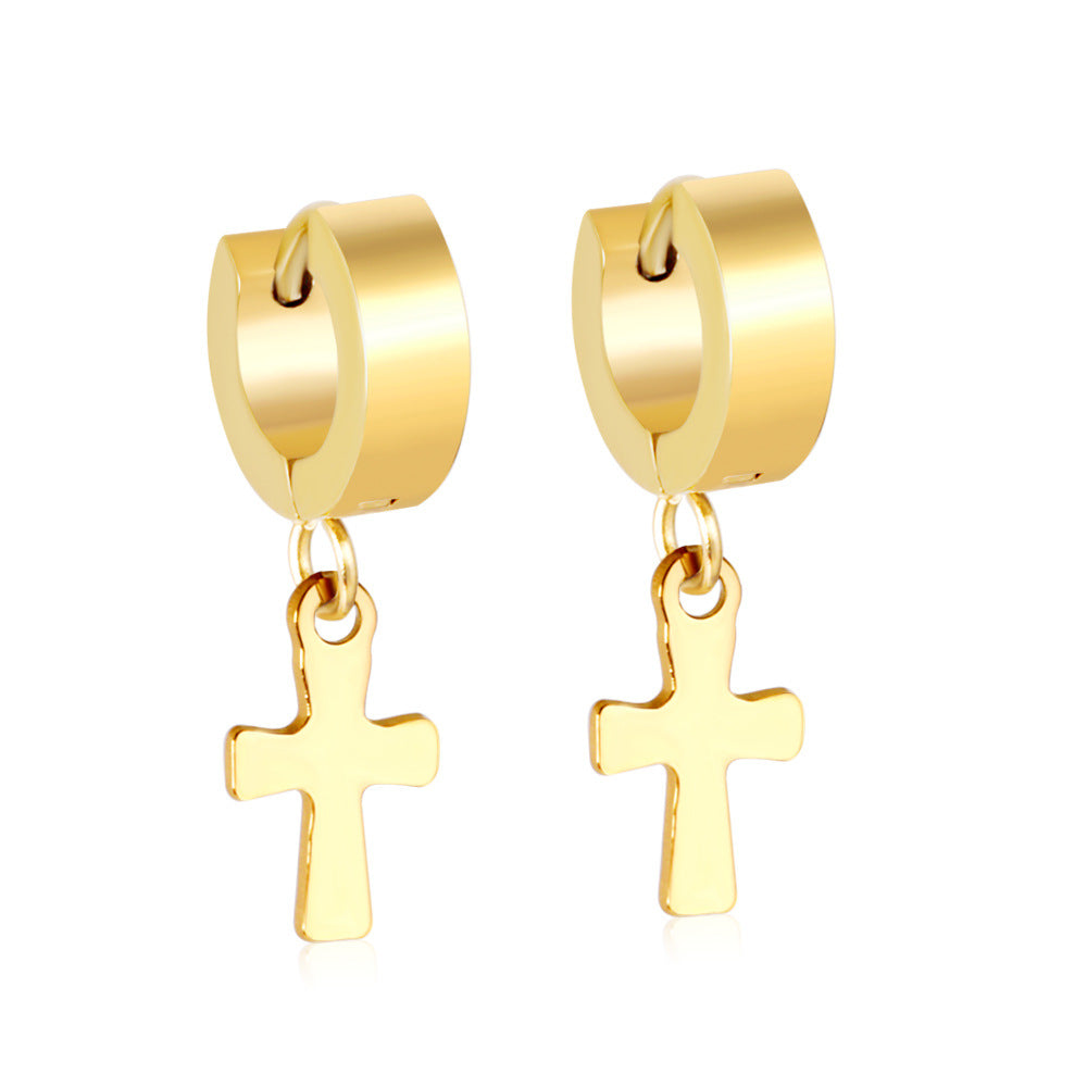 Damen Hängende Kreuz Ohrringe aus edelstahl mit goldplattierter Oberfläche Shop Nory