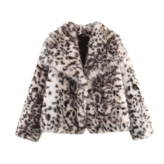 Damen Kurz geschnittene Kunstfelljacke mit Leopardenmuster Shop Nory