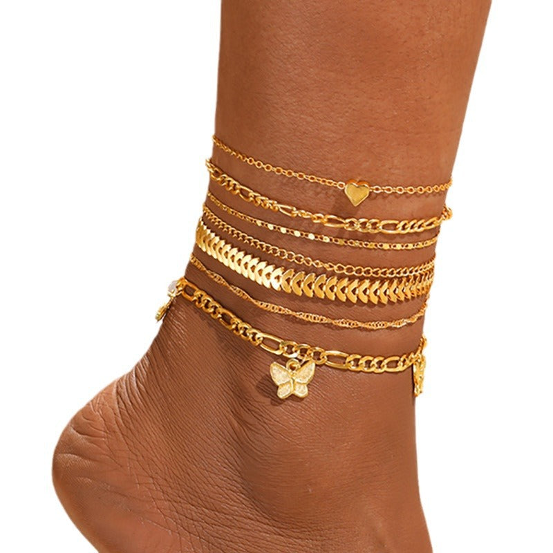 Damen Fußkettchen-Set mit eleganten Verzierungen Shop Nory