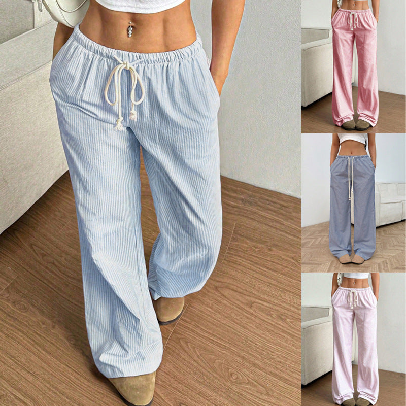 Damen Weite Leinenoptik-Hose mit Gummibund, Tunnelzug und Seitentaschen Shop Nory