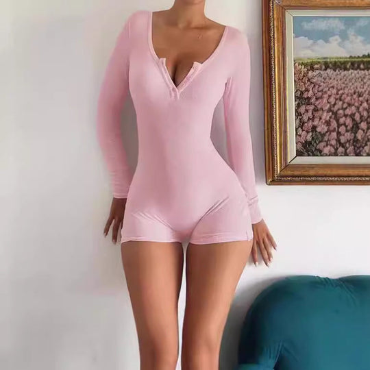 Damen Körperbetonter Langarm-Jumpsuit mit feinen Rippdetails